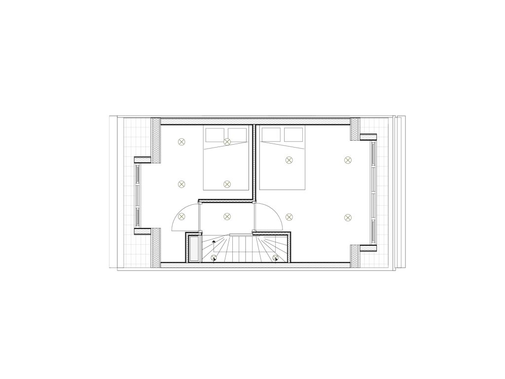 Plattegrond nieuwe dakopbouw met twee slaapkamers. 