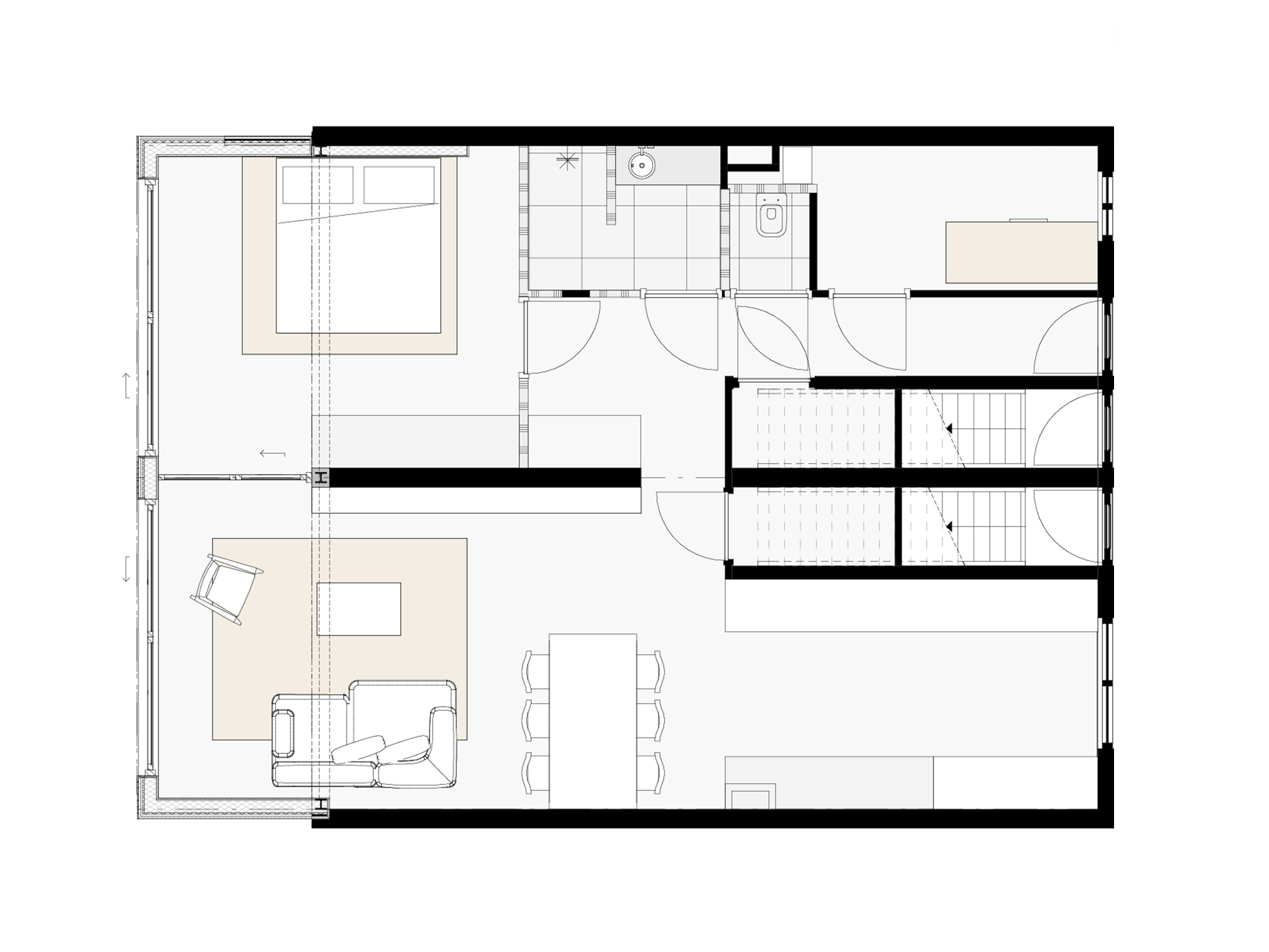 Plattegrond van de uitgebreide woning met een flexibele opzet. 