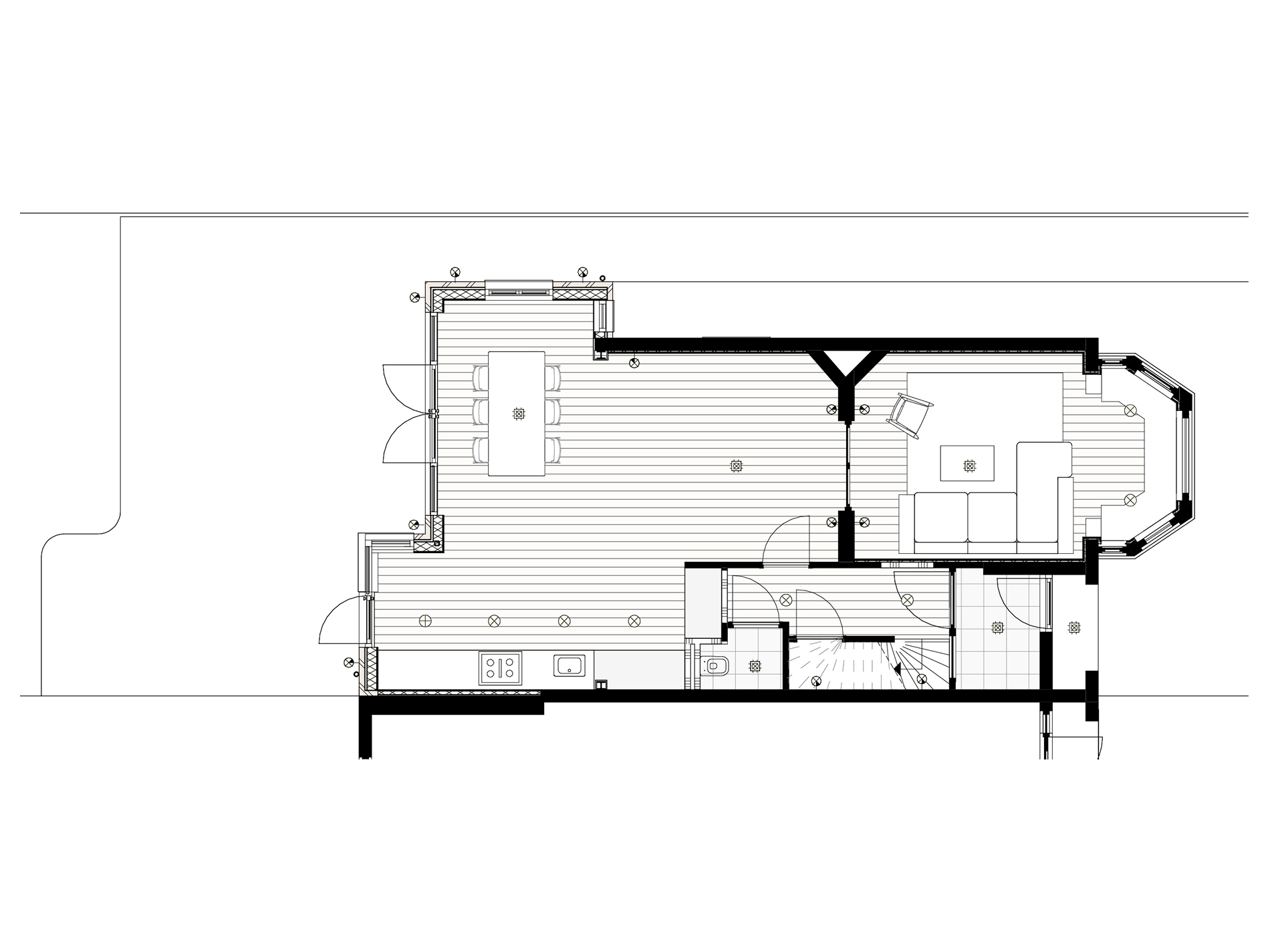 Plattegrond van de nieuwe situatie met een riante aanbouw voor veel ruimte en licht. 
