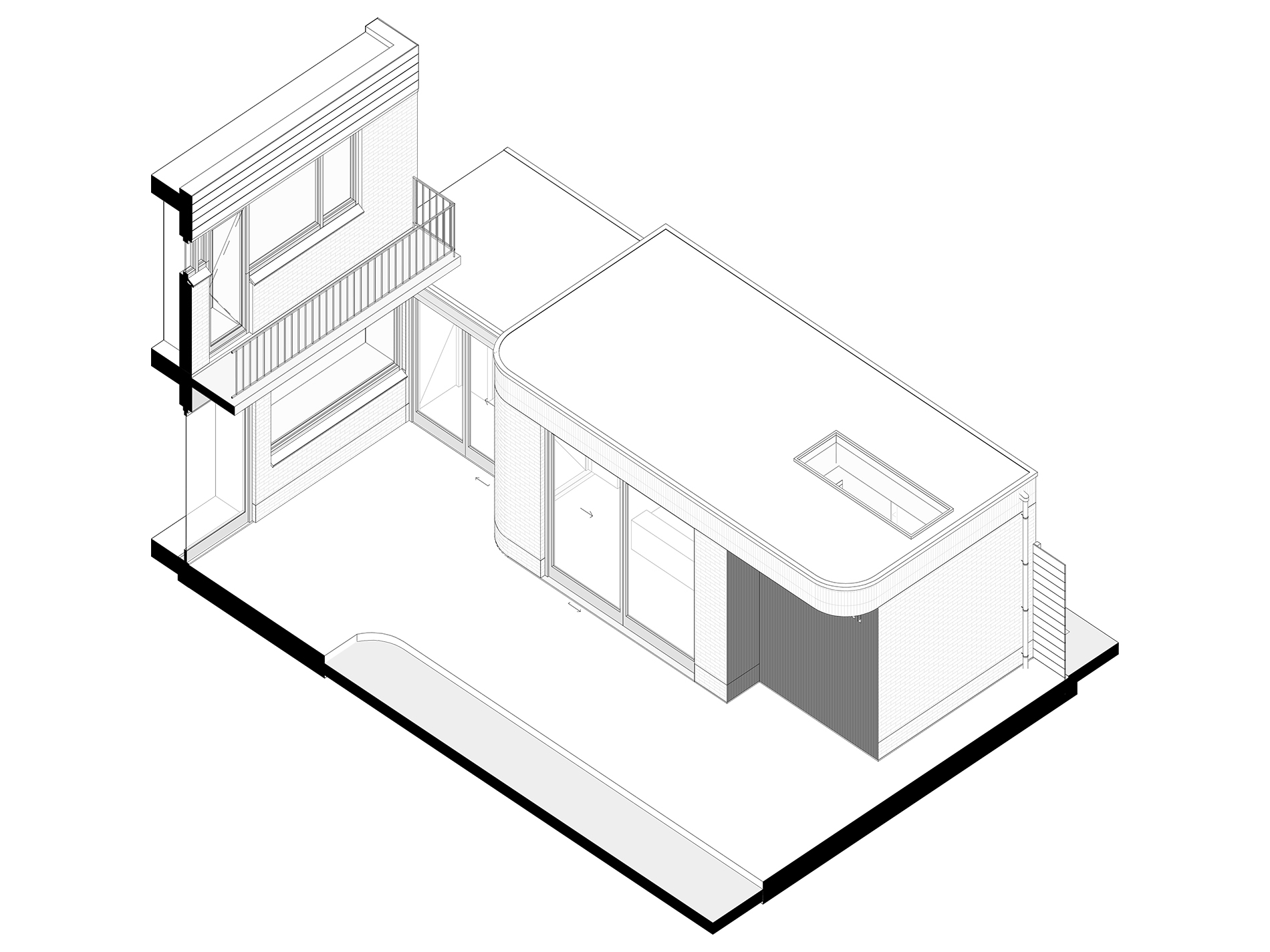 3D tekening van de aanbouw aan het huis
