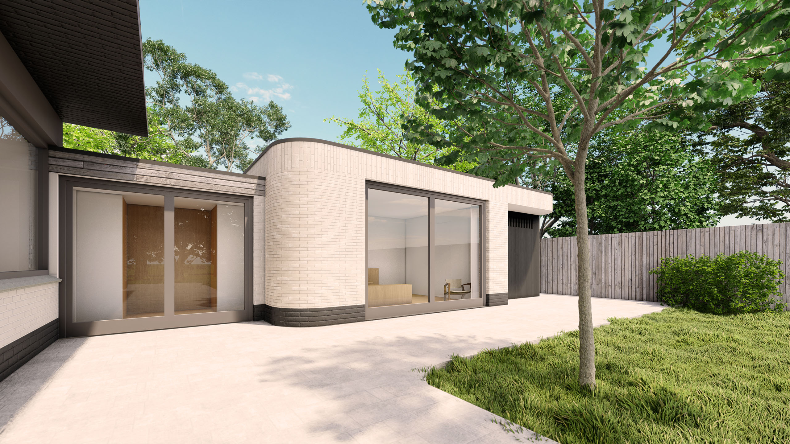 Impressie van aanbouw aan de achterkant van het huis. 