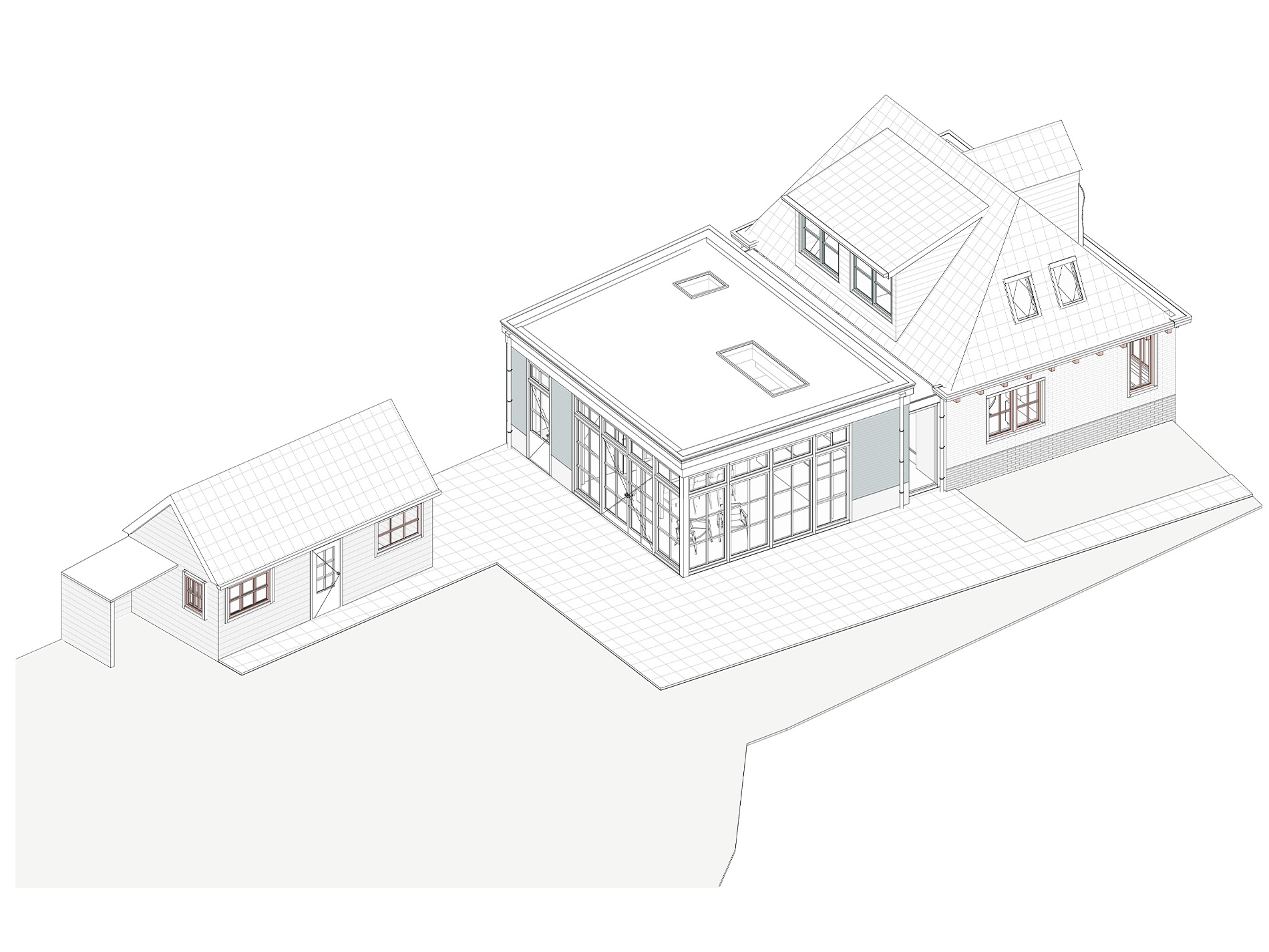 3D overzicht aanbouw met woning