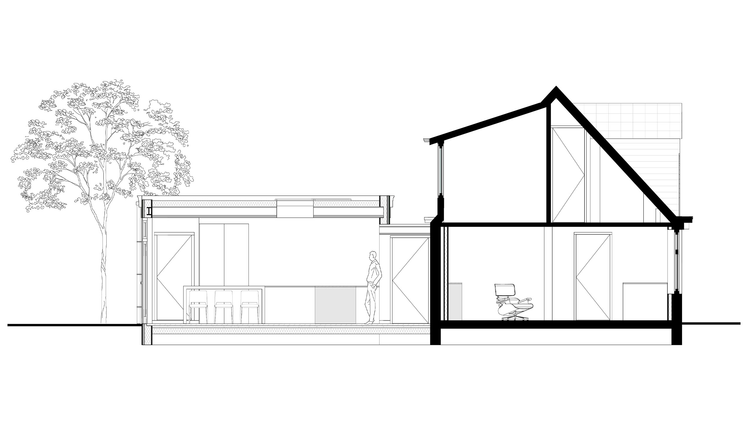 Doorsnede woning met aanbouw