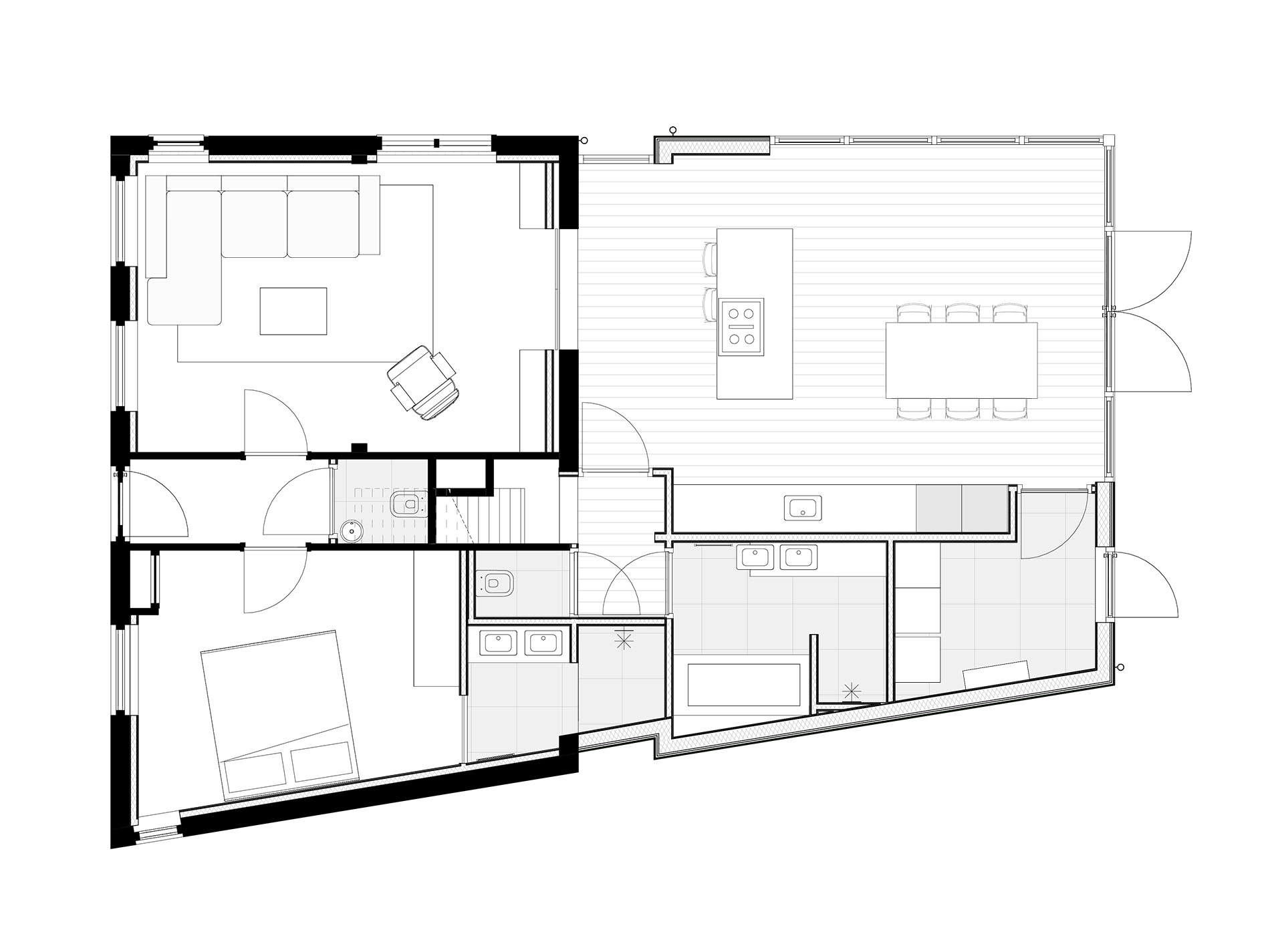 Plattegrond woning met aanbouw